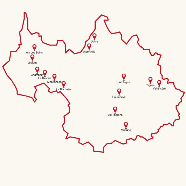 La société de nettoyage 74 NETT propose la carte des villes où elle intervient dans l'ensemble de la Savoie